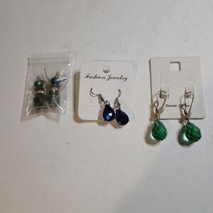 Green and Blue Dangle Earrings Set